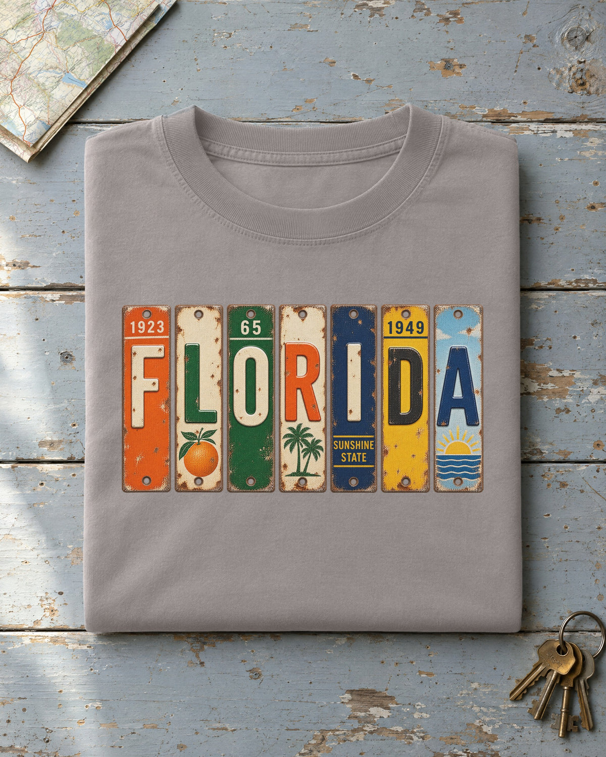 Florida vintage license plate t-shirt in Grey