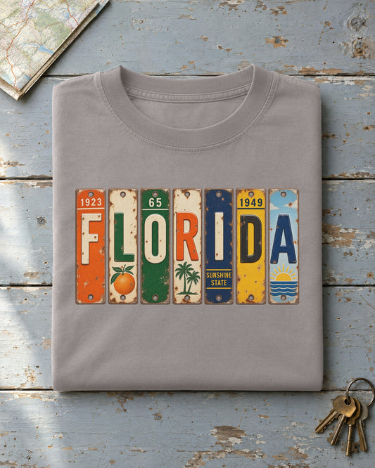 Florida vintage license plate t-shirt in Grey