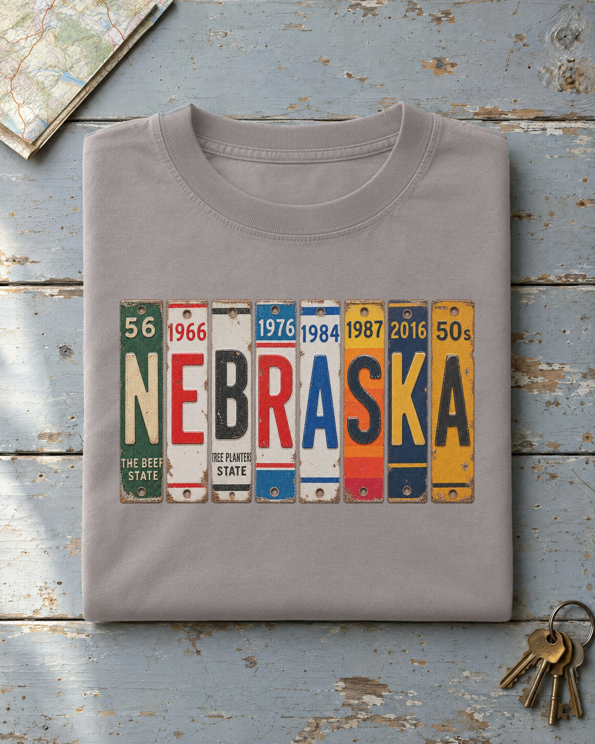 Nebraska vintage license plate t-shirt in Grey
