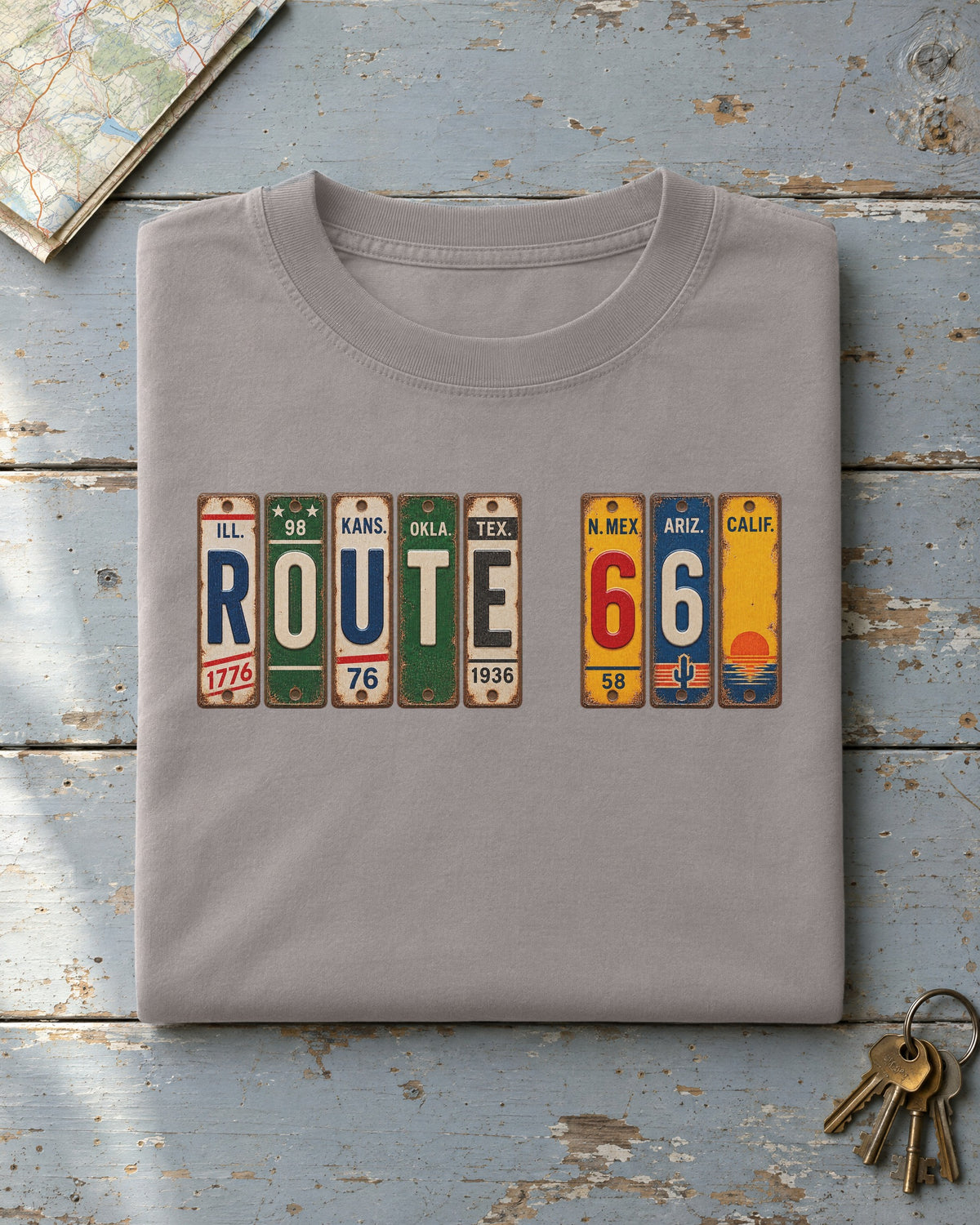 Route 66 vintage license plate t-shirt in Grey