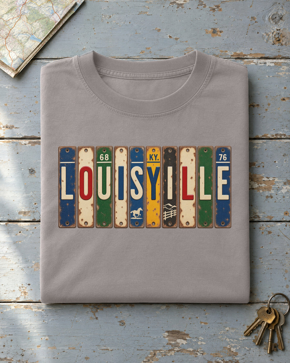 Louisville, Kentucky vintage license plate t-shirt in Grey