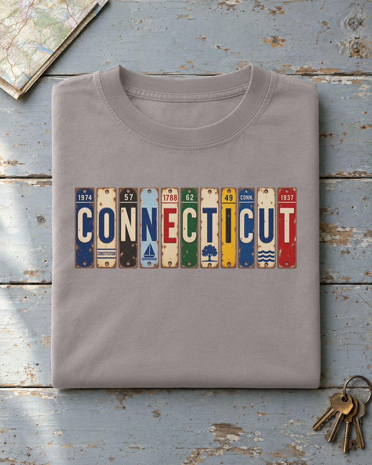 Connecticut vintage license plate t-shirt in Grey