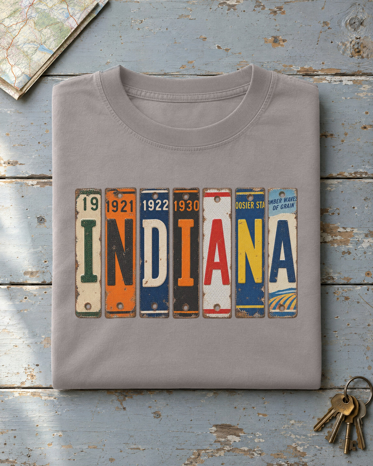 Indiana vintage license plate t-shirt in Grey