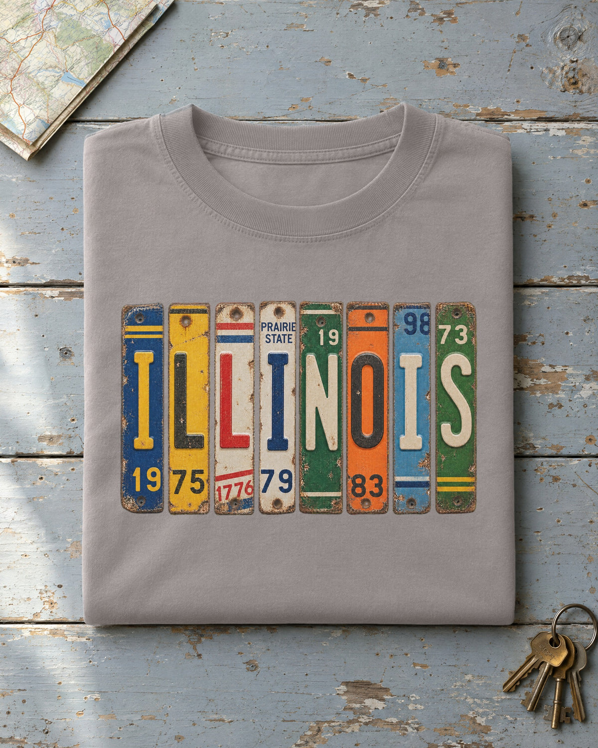 Illinois vintage license plate t-shirt in Grey