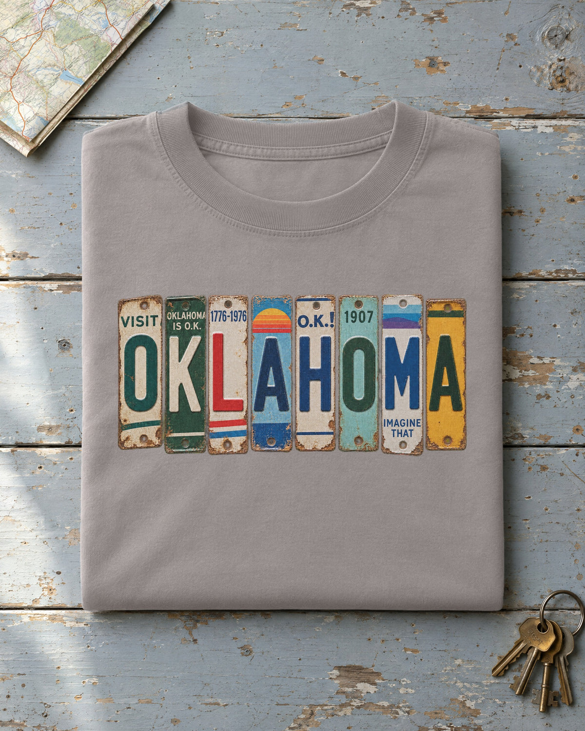 Oklahoma vintage license plate t-shirt in Grey