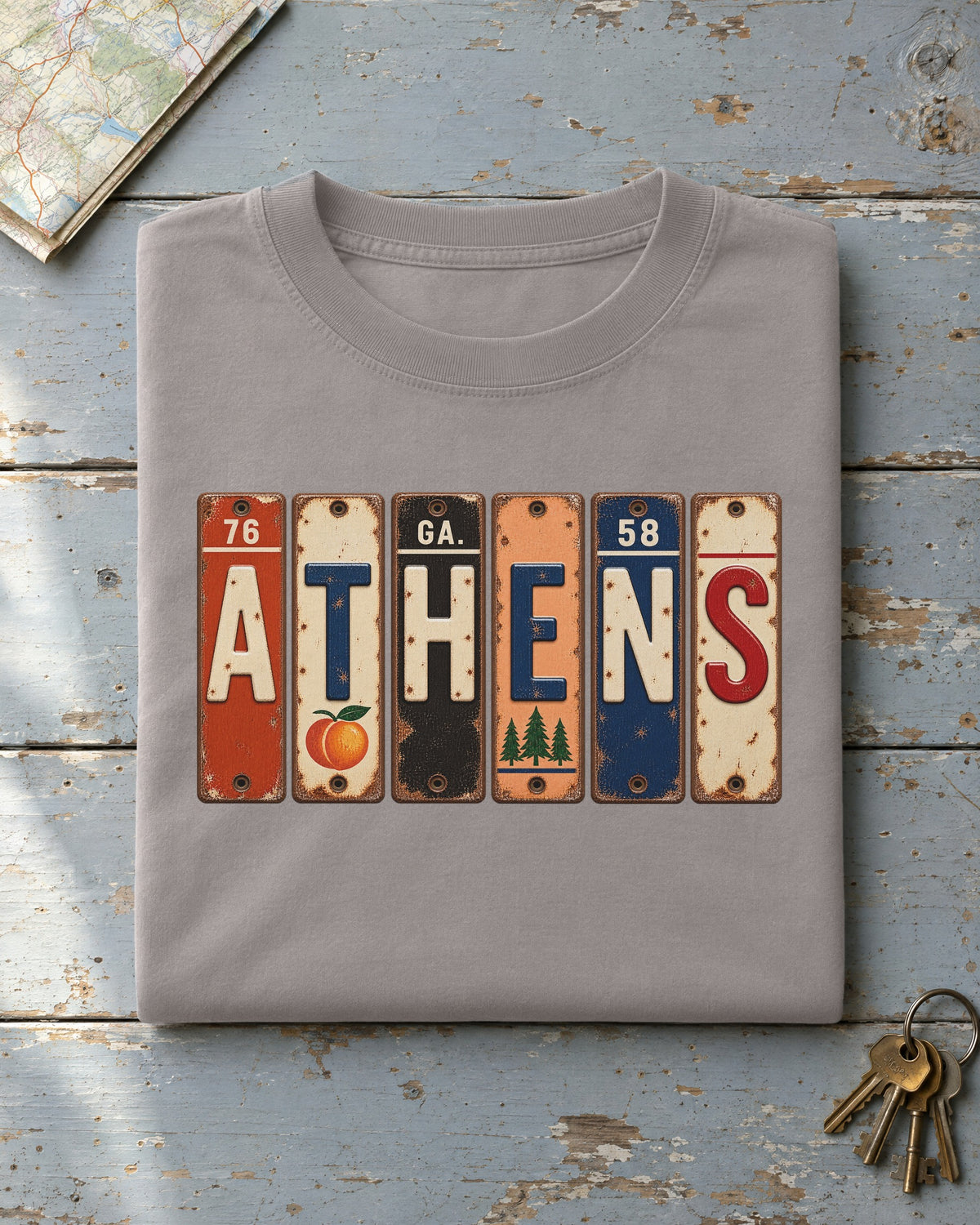 Athens, Georgia vintage license plate t-shirt in Grey