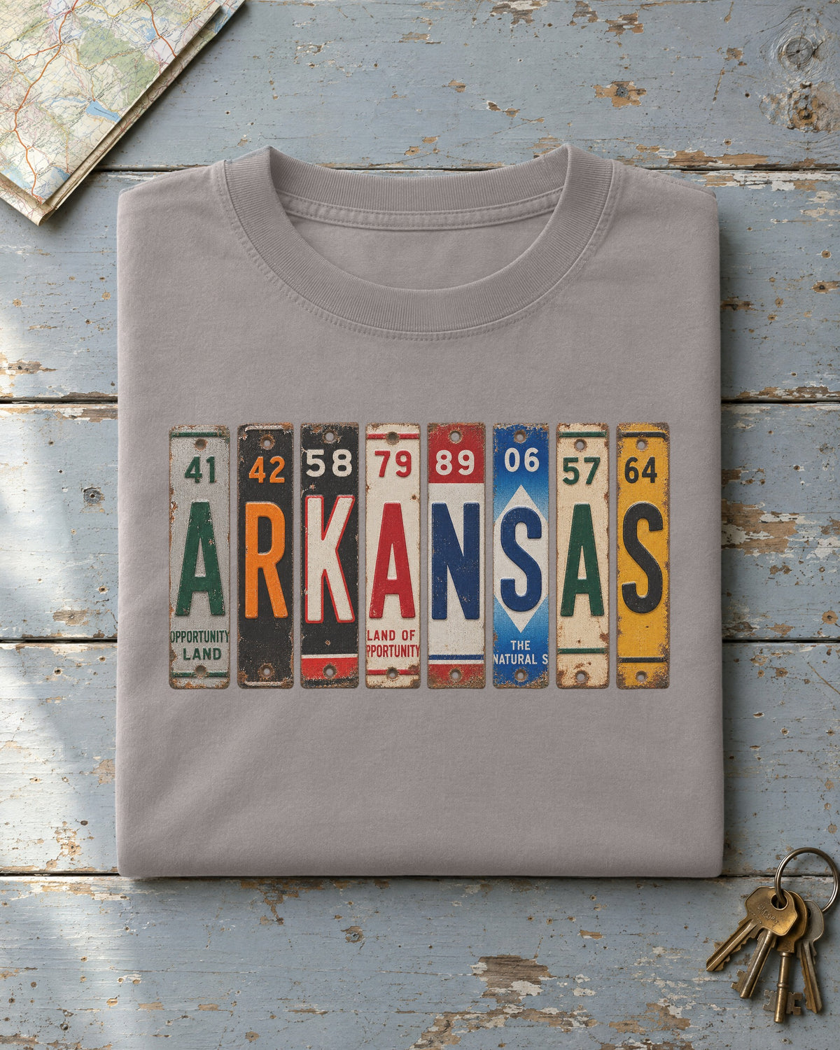 Arkansas vintage license plate t-shirt in Grey