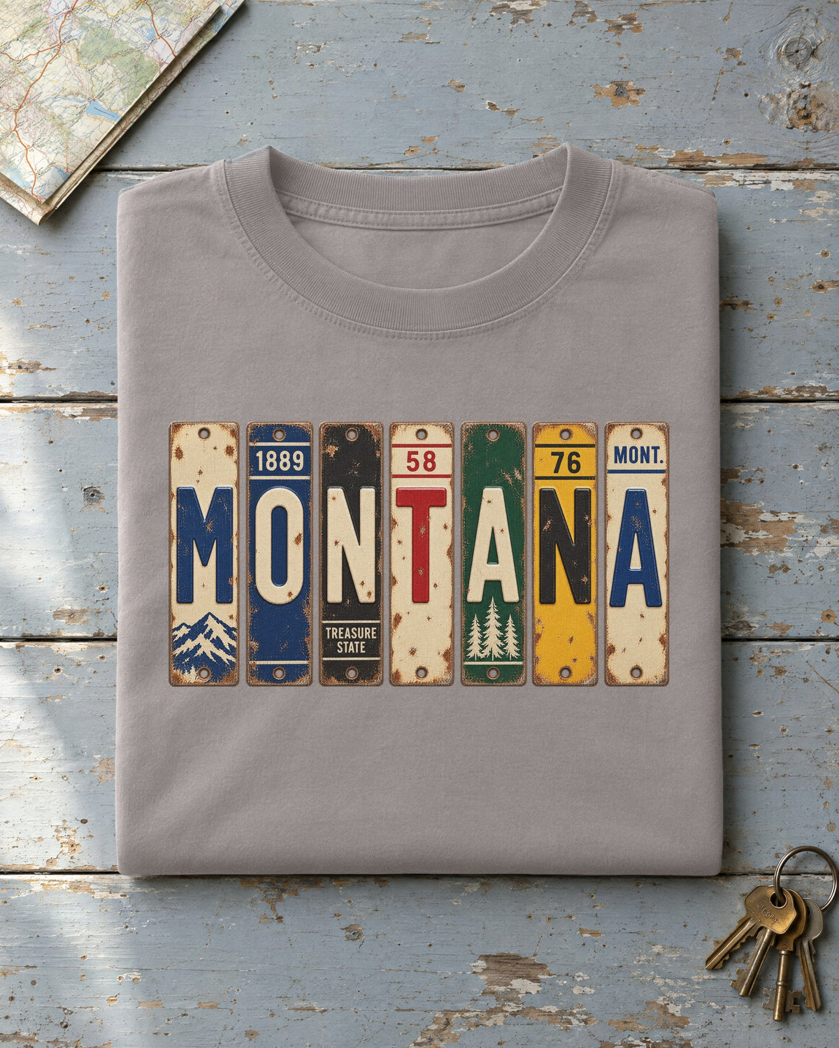 Montana vintage license plate t-shirt in Grey