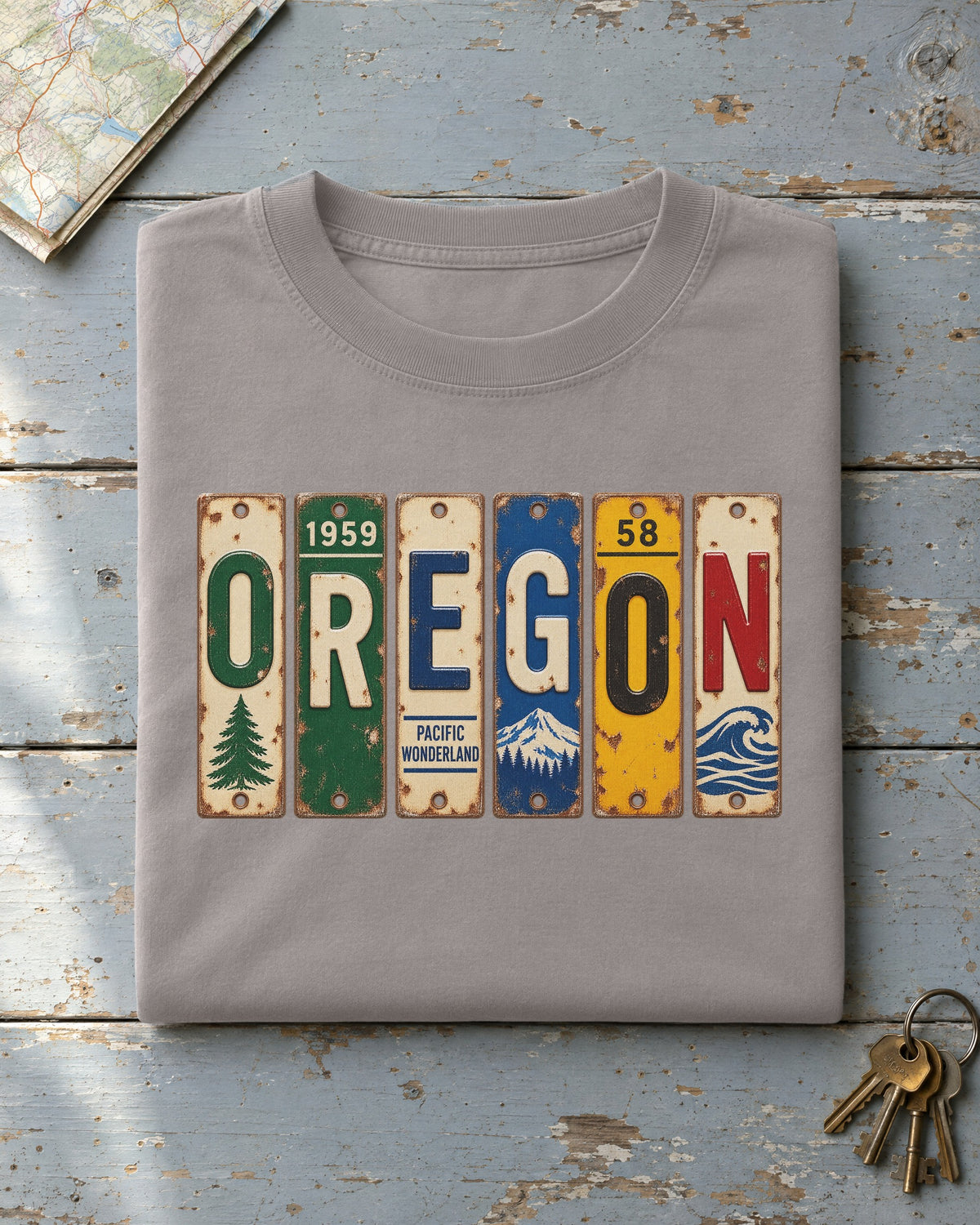 Oregon vintage license plate t-shirt in Grey