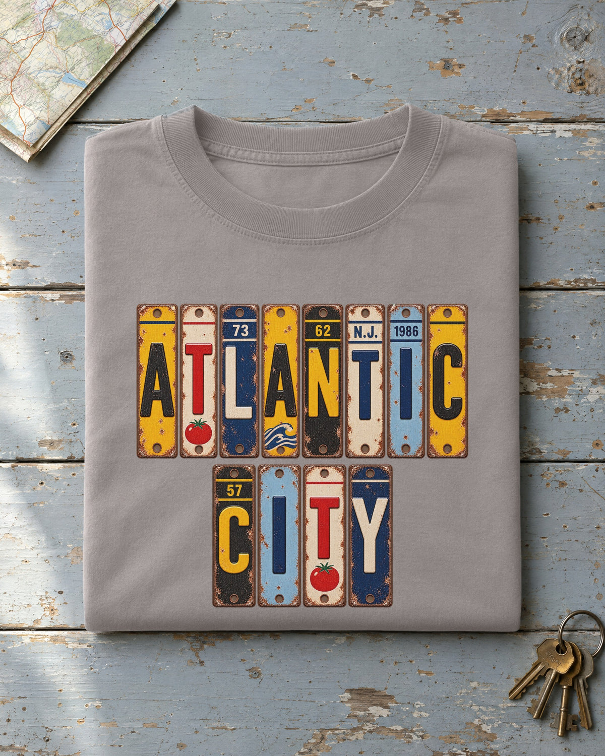 Atlantic City, New Jersey vintage license plate t-shirt in Grey