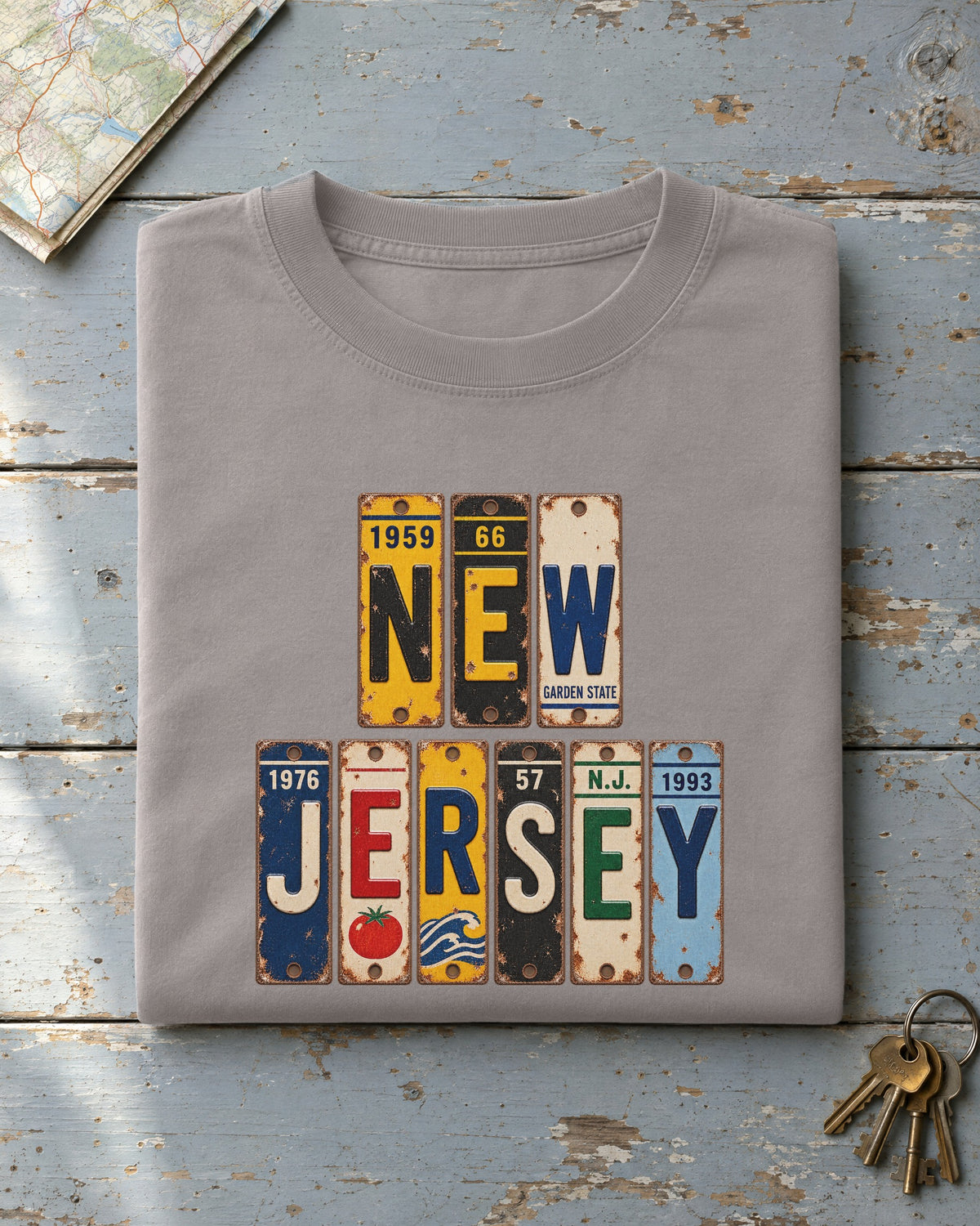 New Jersey vintage license plate t-shirt in Grey