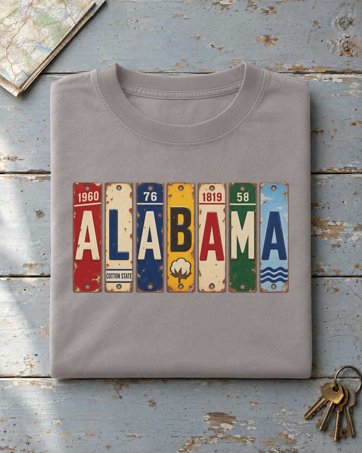 Alabama vintage license plate t-shirt in Grey