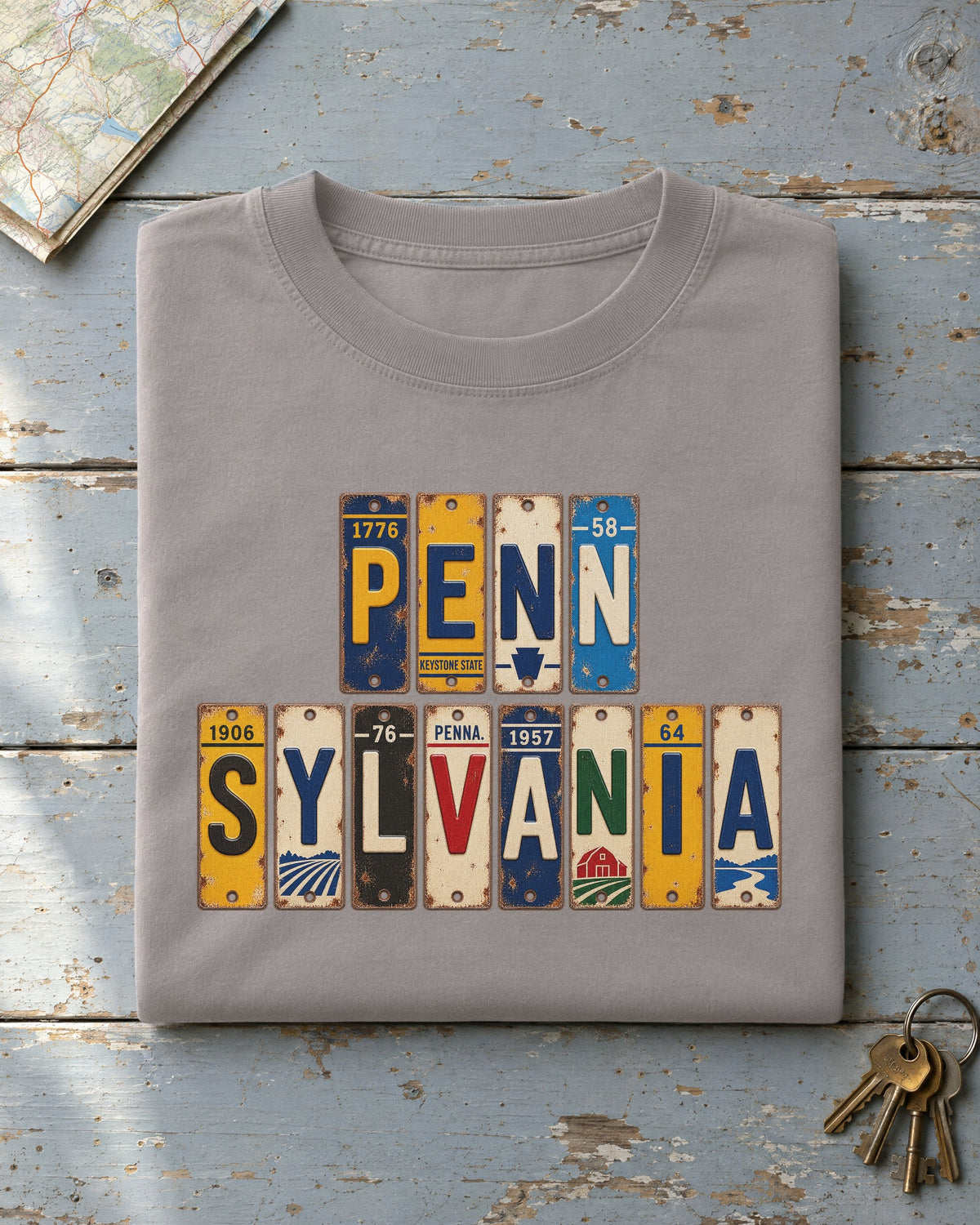 Pennsylvania vintage license plate t-shirt in Grey