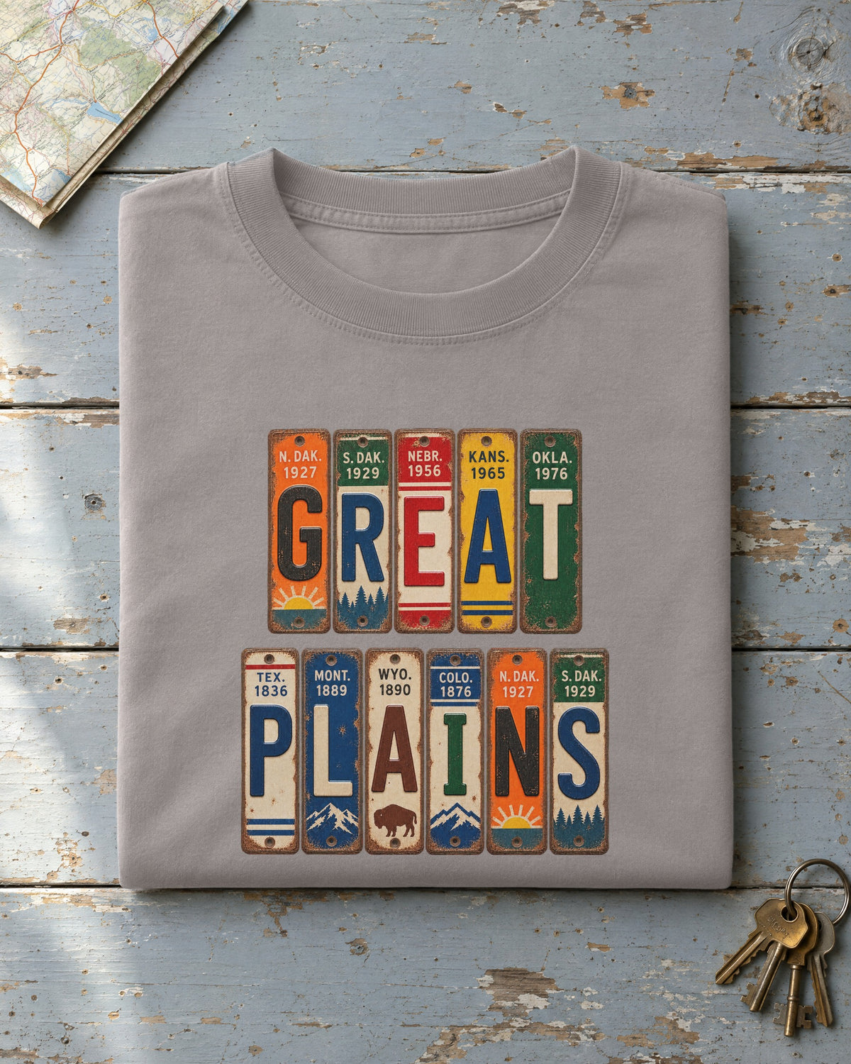 Great Plains vintage license plate t-shirt in Grey