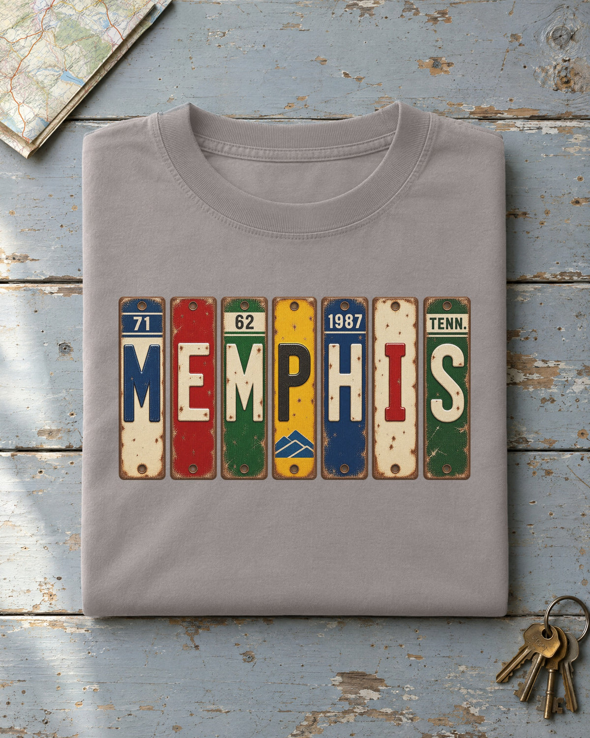 Memphis, Tennessee vintage license plate t-shirt in Grey