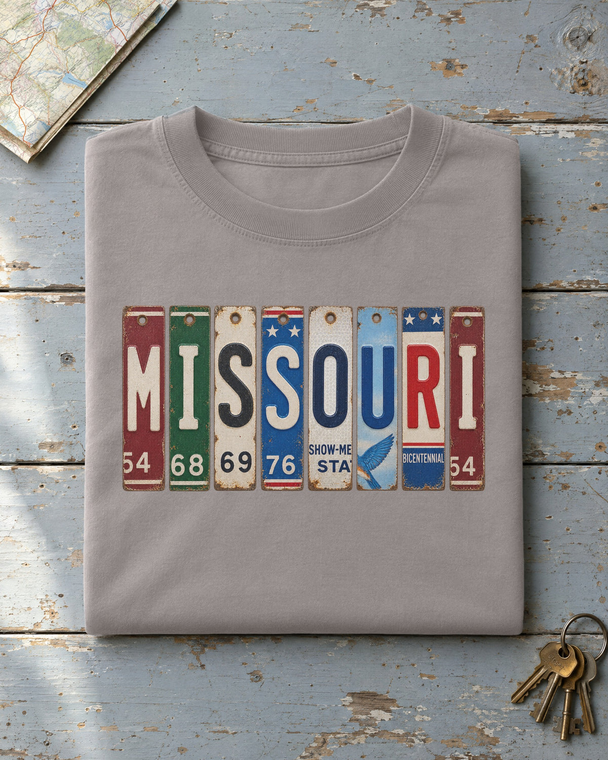 Missouri vintage license plate t-shirt in Grey