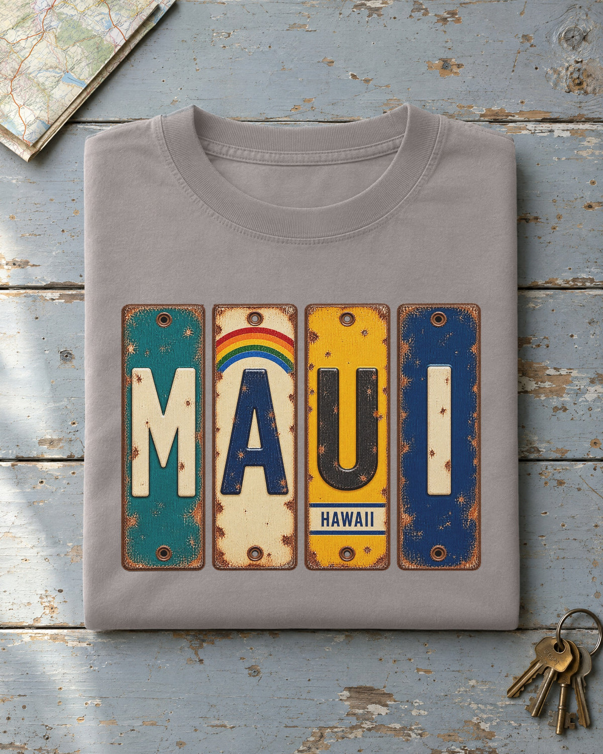Maui, Hawaii vintage license plate t-shirt in Grey