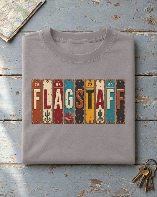 Flagstaff, Arizona vintage license plate t-shirt in Grey