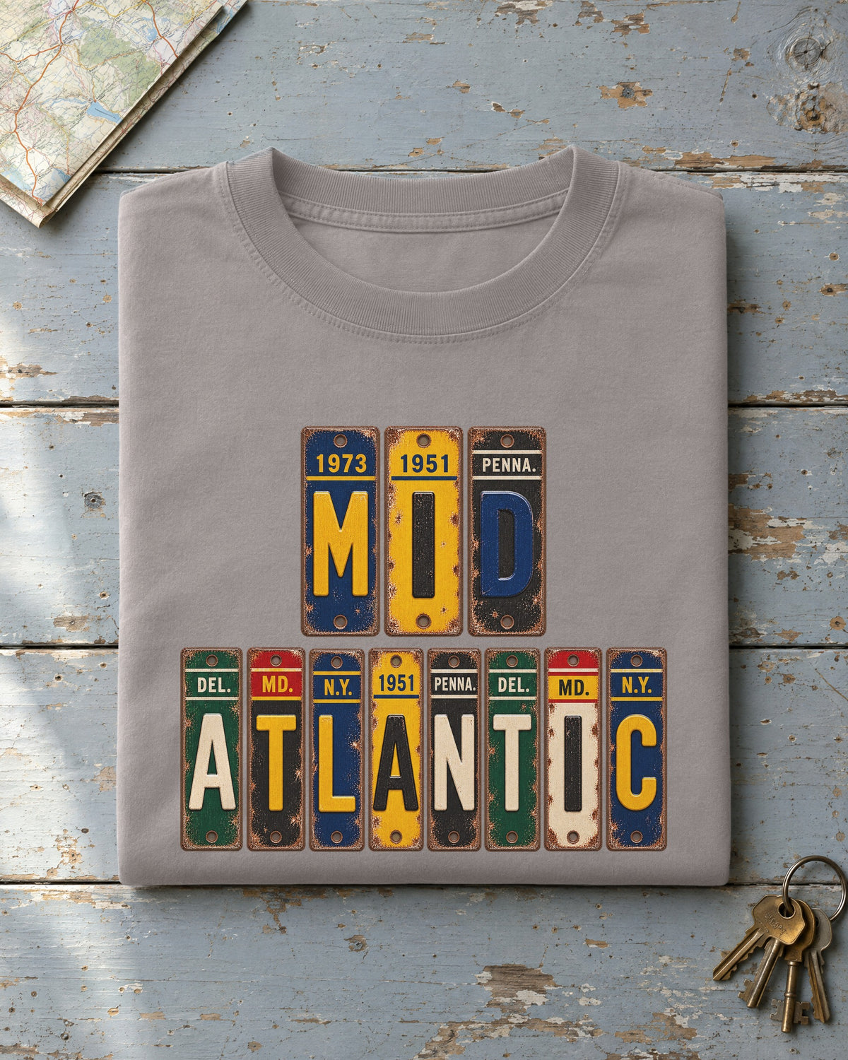 Mid-Atlantic vintage license plate t-shirt in Grey