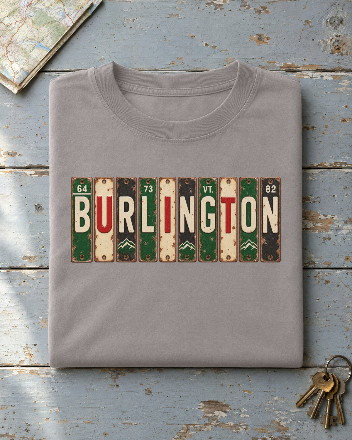 Burlington, Vermont vintage license plate t-shirt in Grey