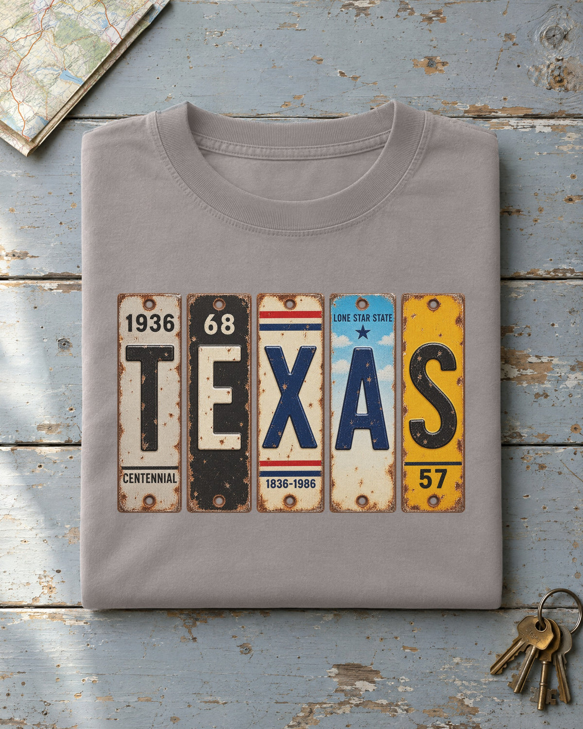 Texas vintage license plate t-shirt in Grey
