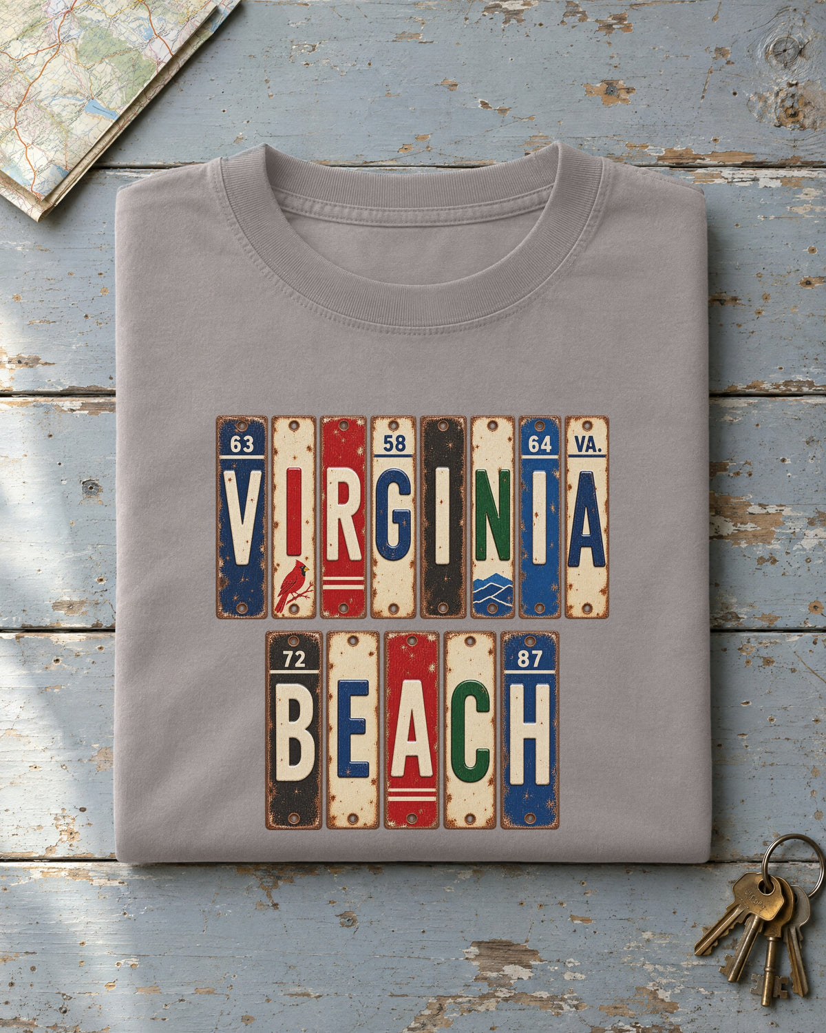 Virginia Beach, Virginia vintage license plate t-shirt in Grey