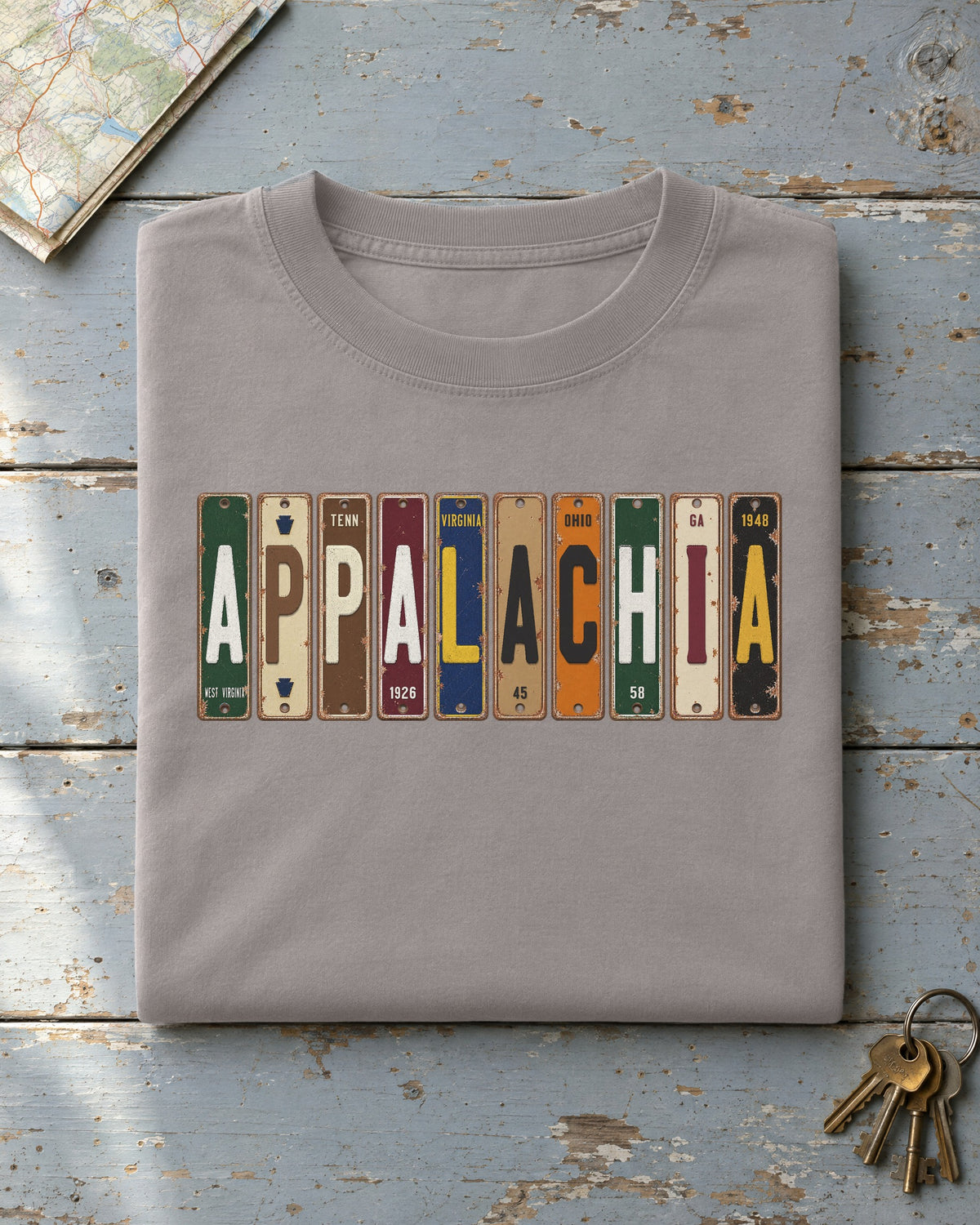 Appalachia vintage license plate t-shirt in Grey