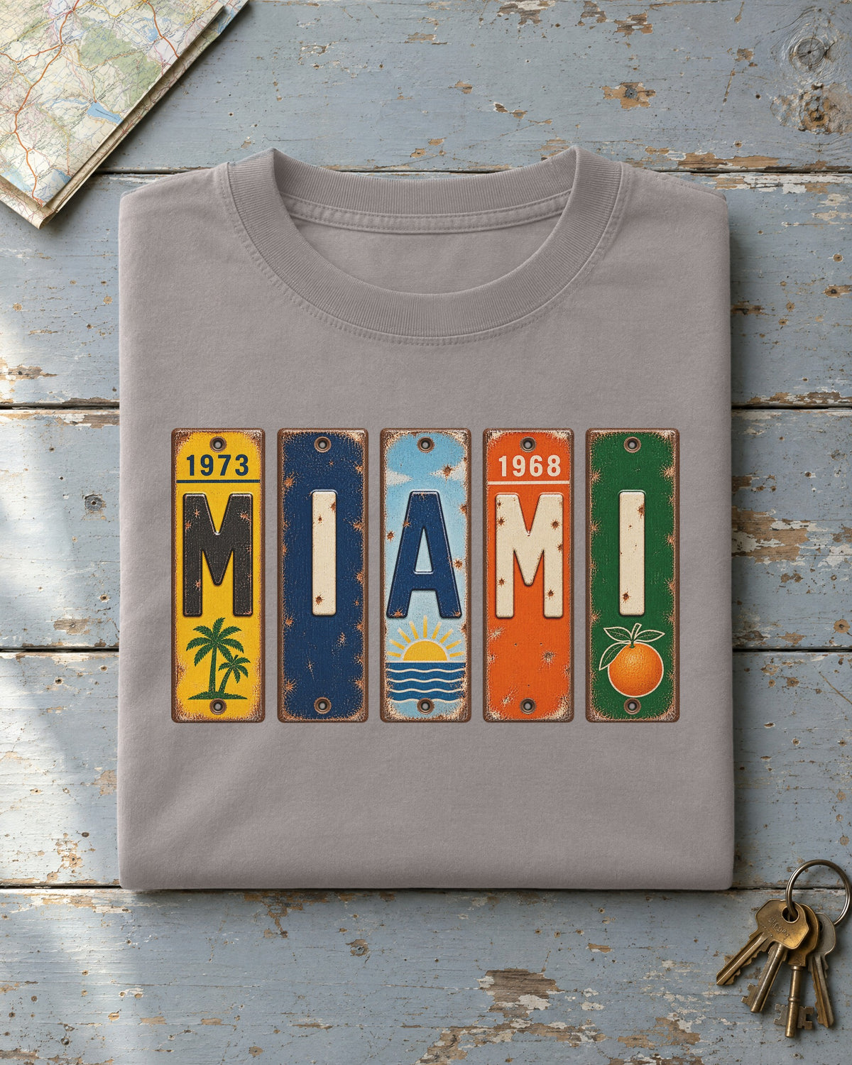 Miami, Florida vintage license plate t-shirt in Grey