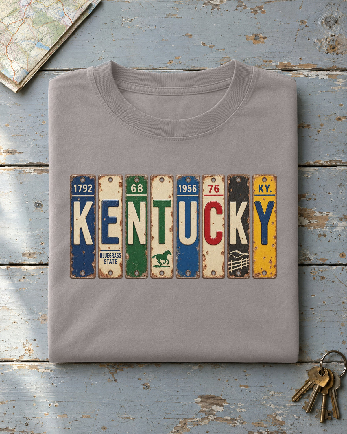 Kentucky vintage license plate t-shirt in Grey
