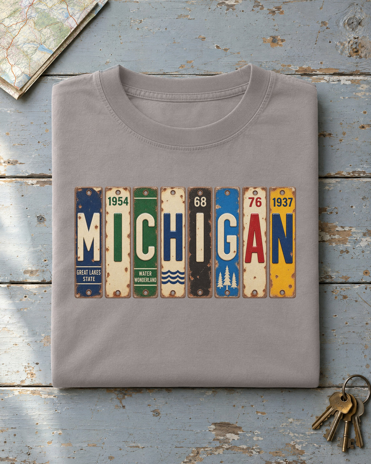 Michigan vintage license plate t-shirt in Grey