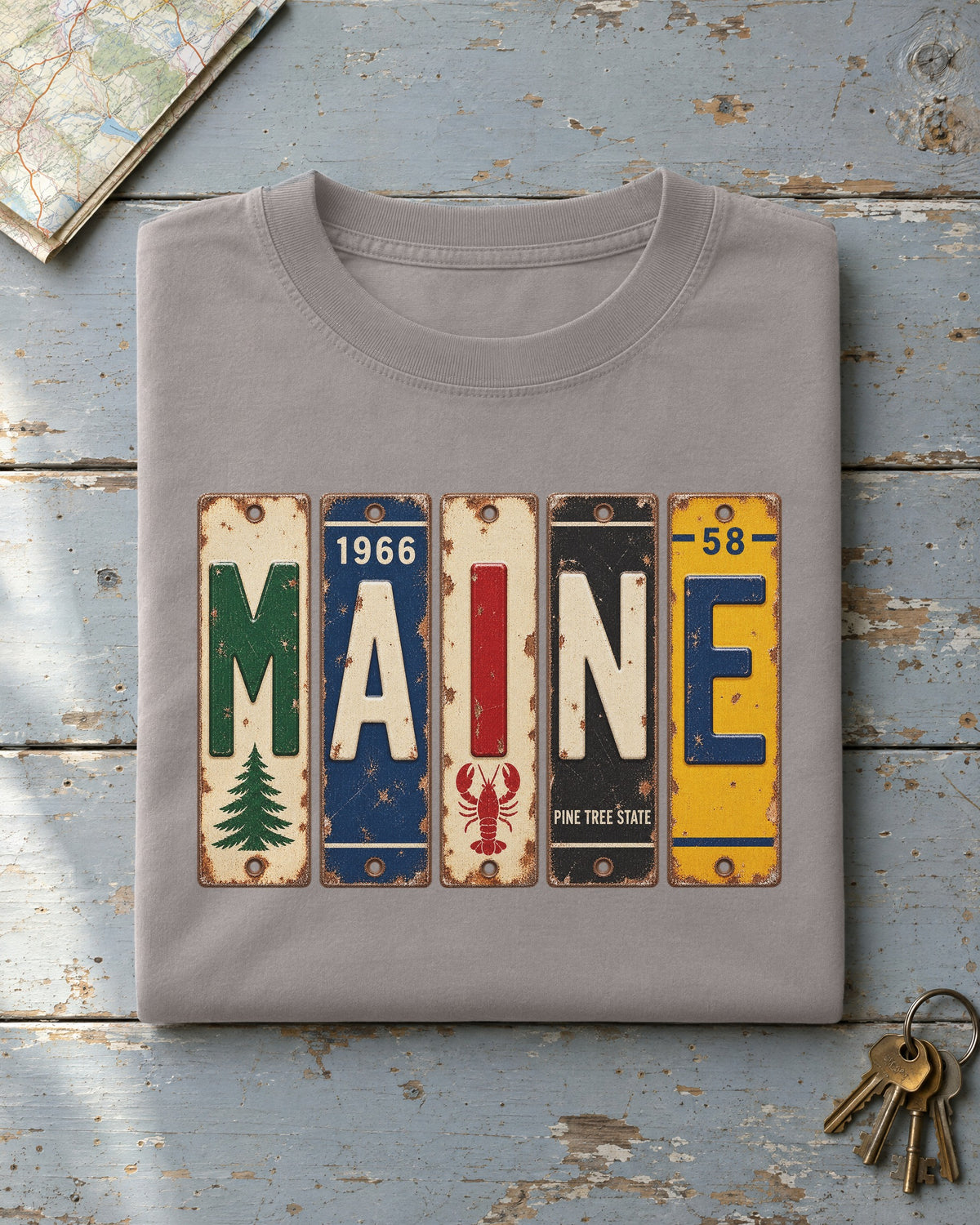Maine vintage license plate t-shirt in Grey