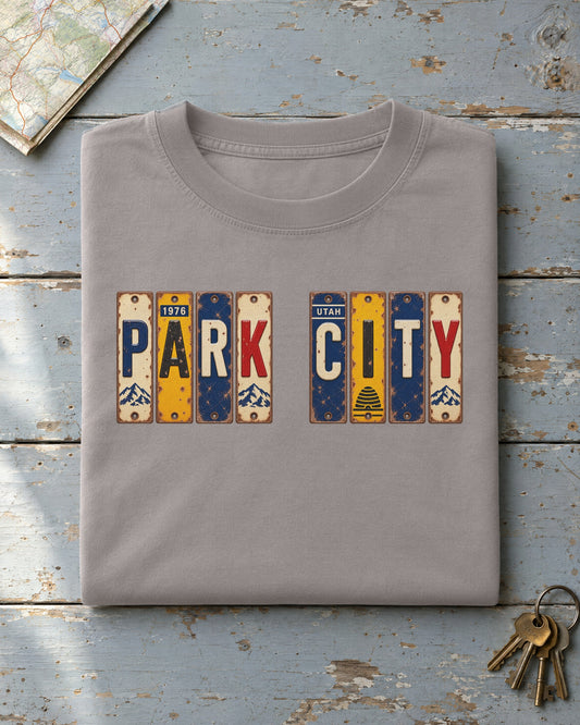Park City, Utah vintage license plate t-shirt in Grey