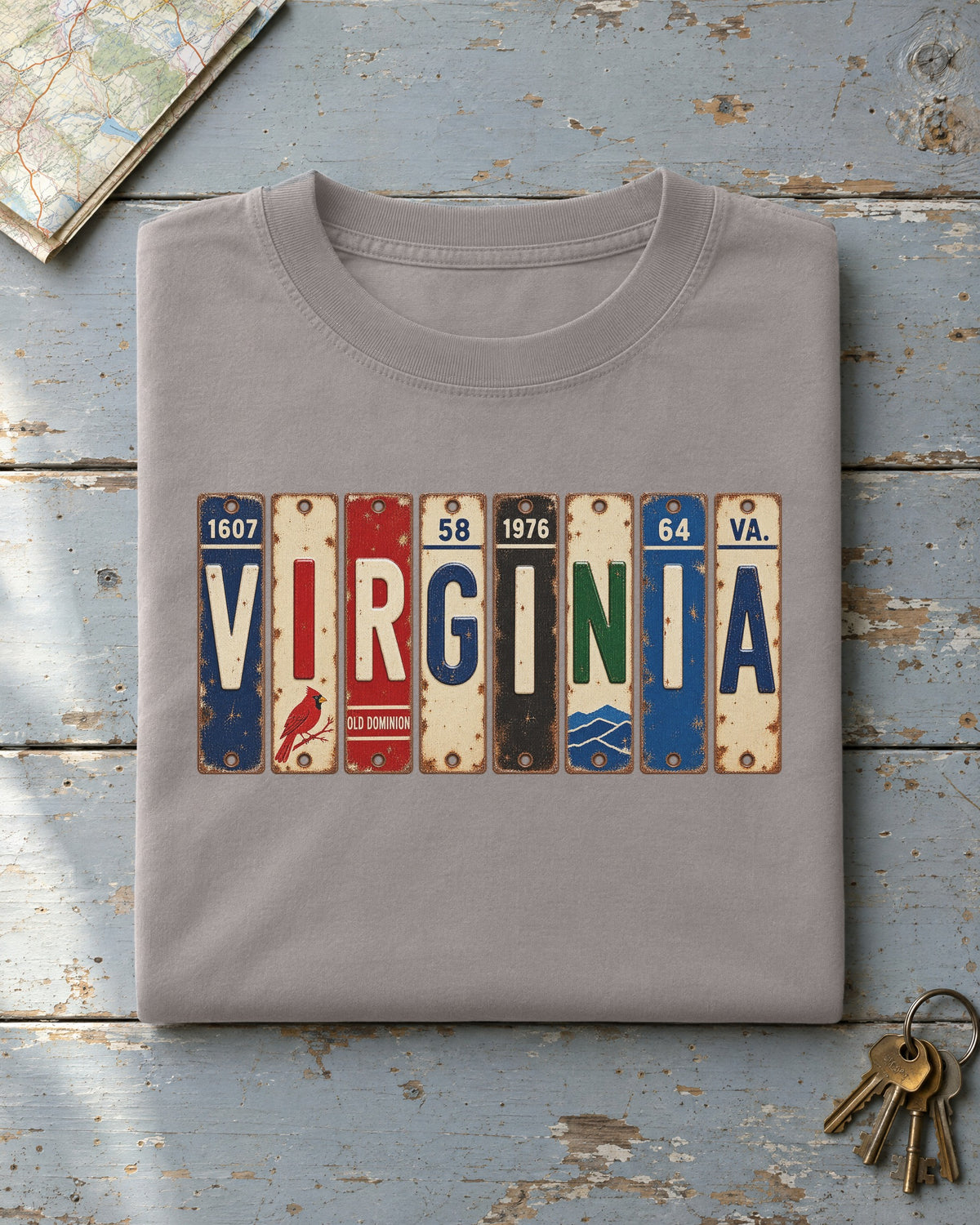 Virginia vintage license plate t-shirt in Grey