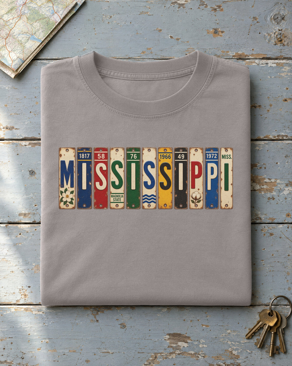 Mississippi vintage license plate t-shirt in Grey