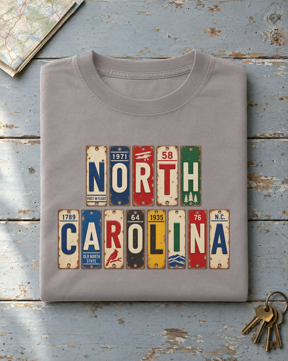 North Carolina vintage license plate t-shirt in Grey