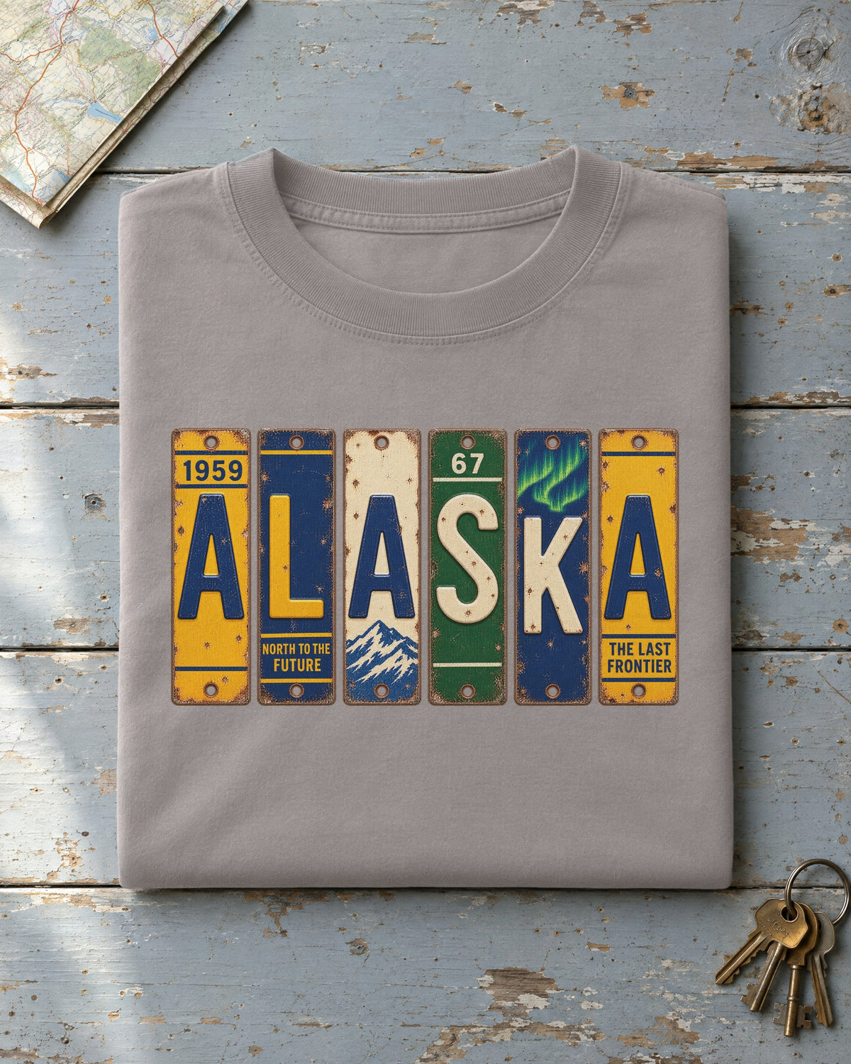 Alaska vintage license plate t-shirt in Grey