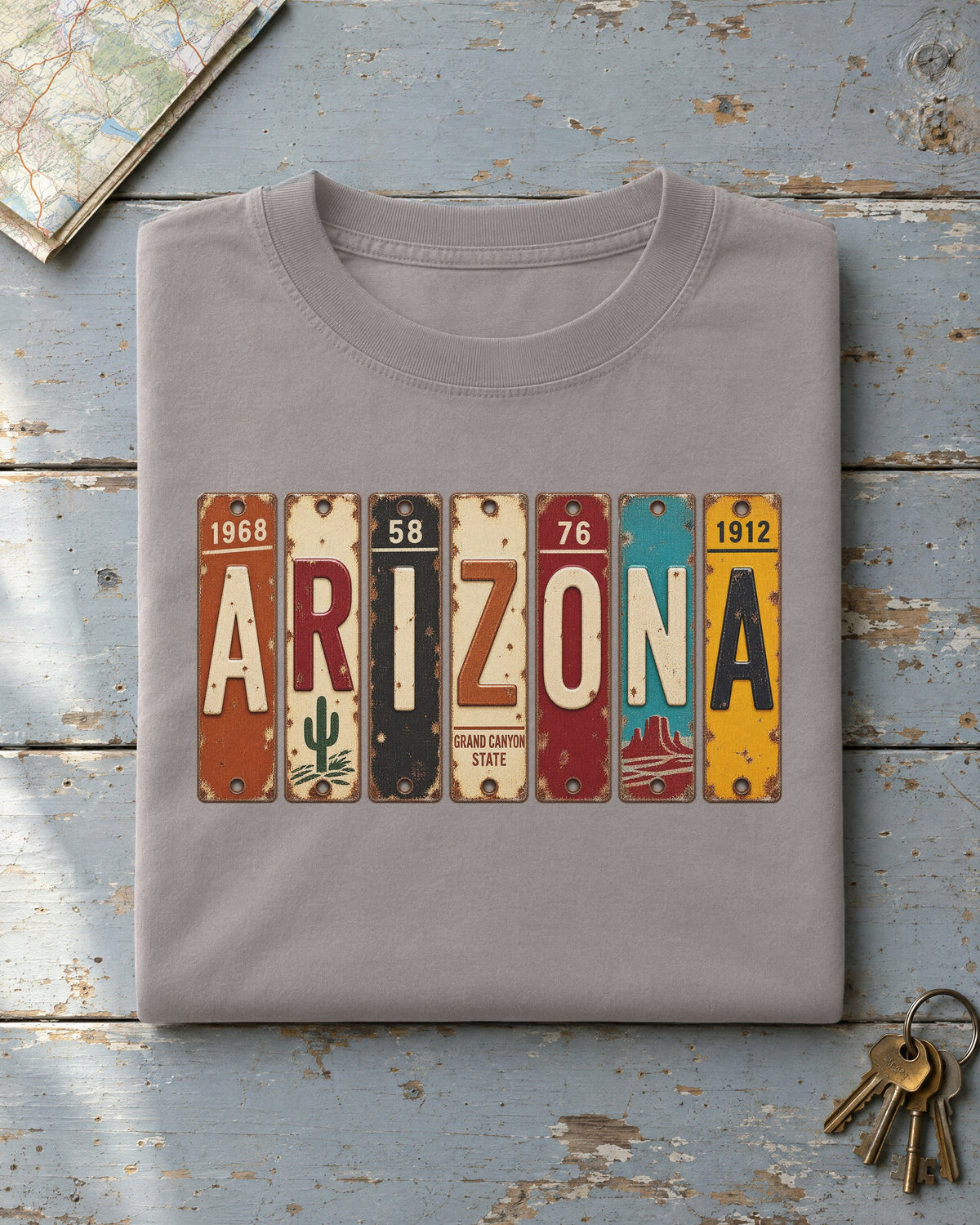Arizona vintage license plate t-shirt in Grey