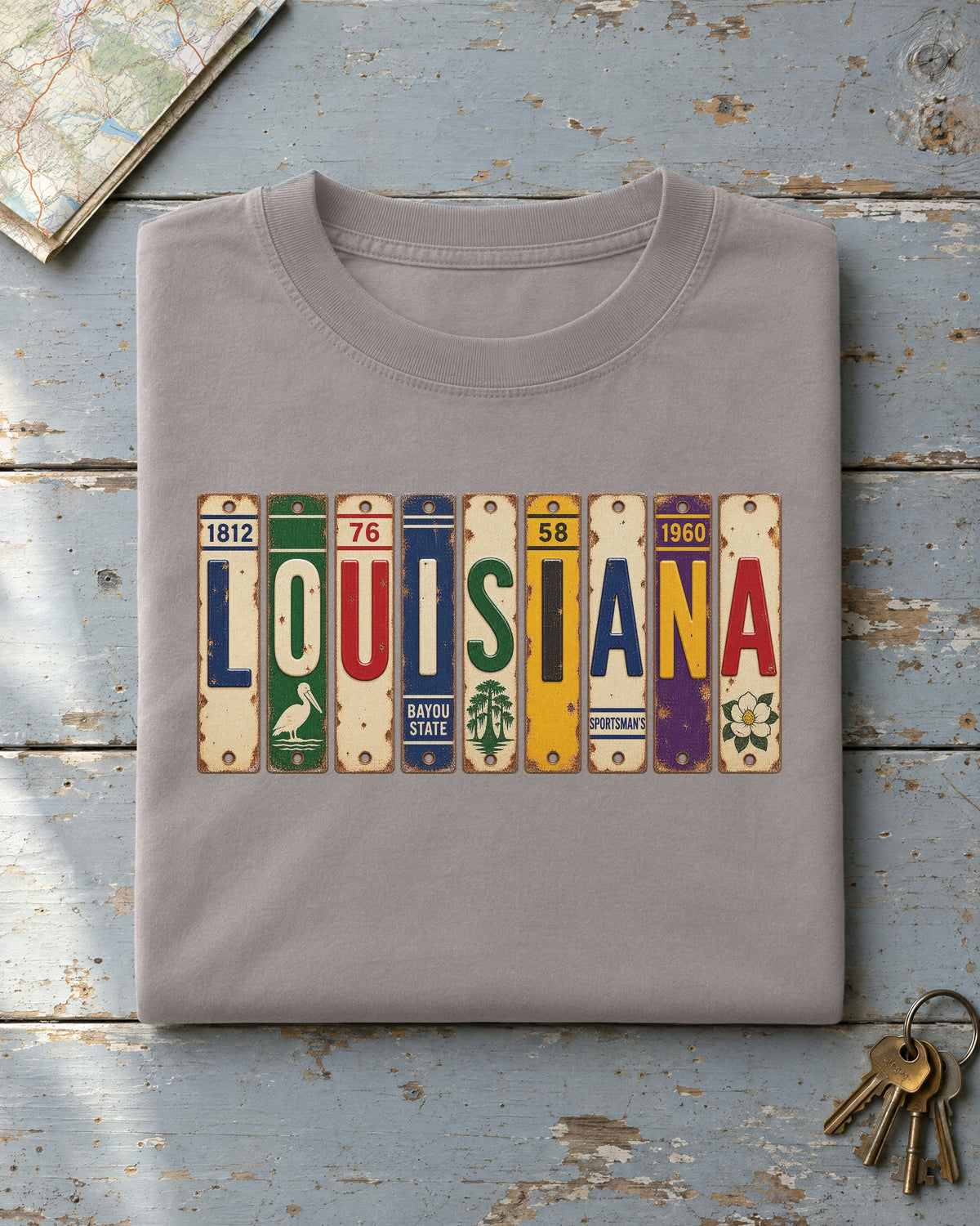 Louisiana vintage license plate t-shirt in Grey