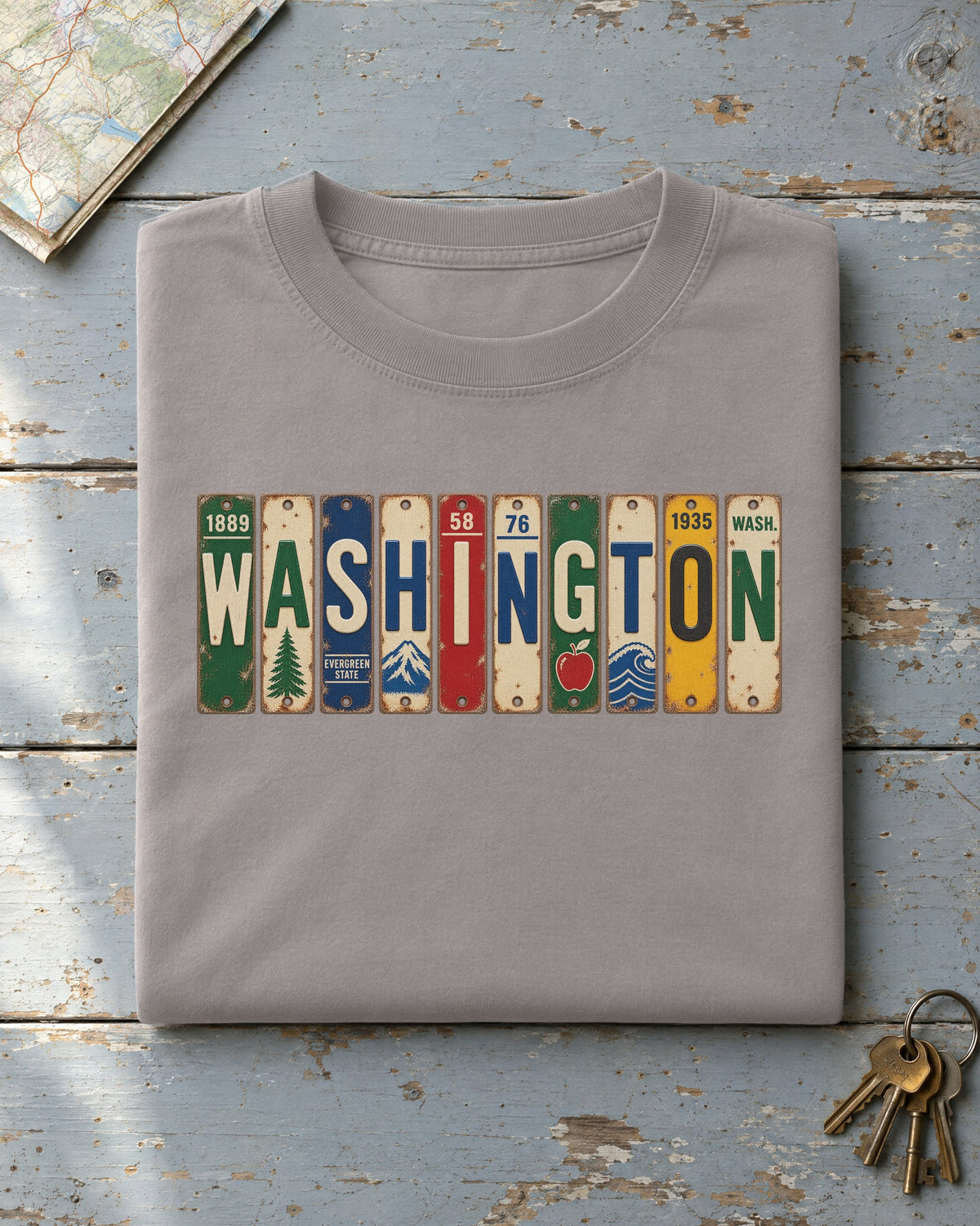 Washington vintage license plate t-shirt in Grey