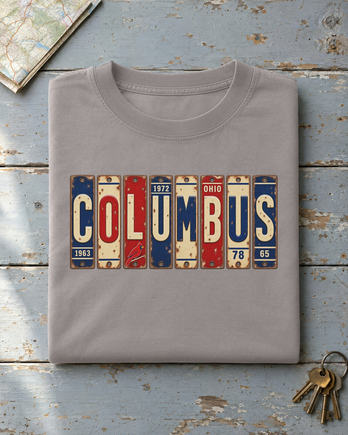 Columbus, Ohio vintage license plate t-shirt in Grey
