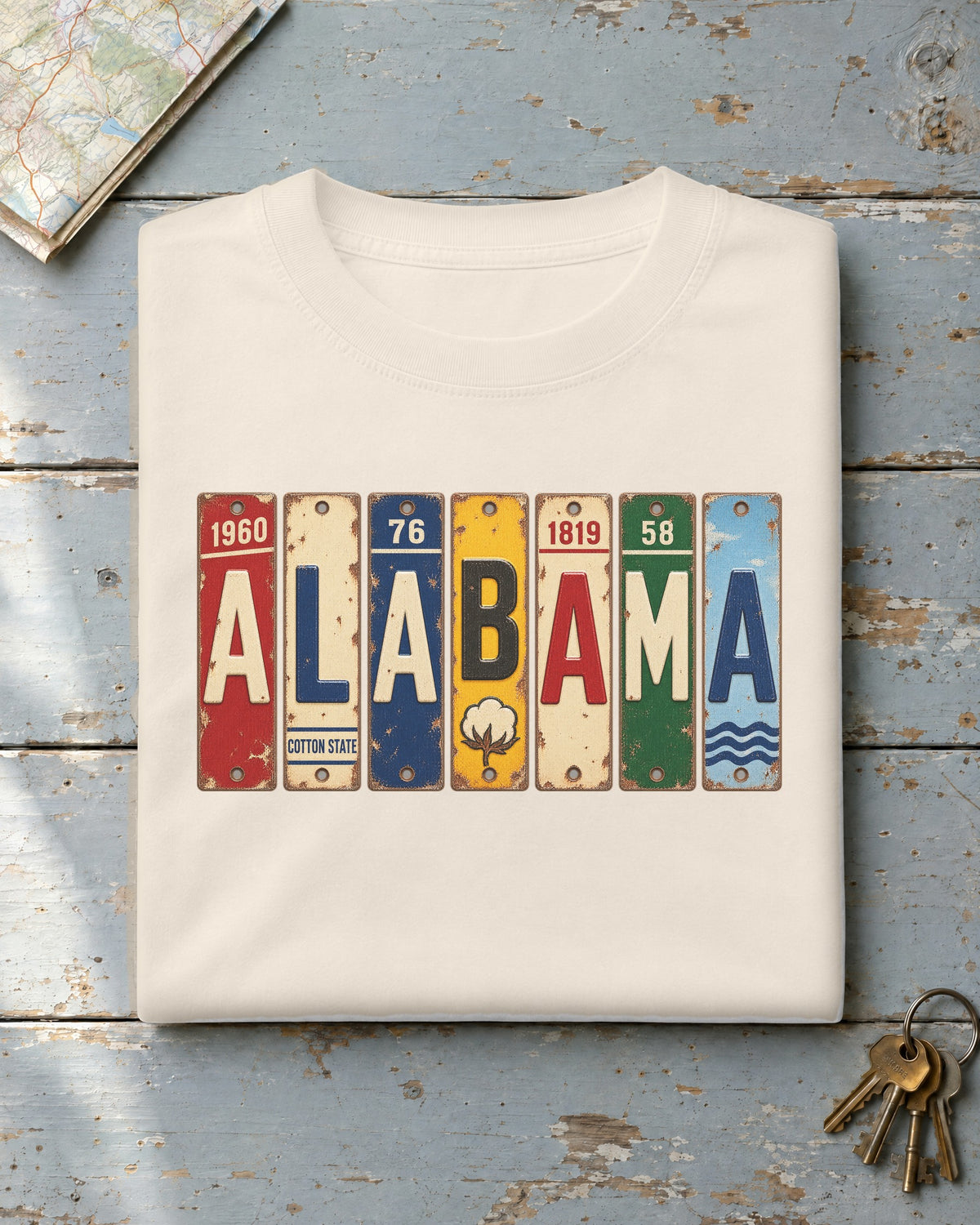 Alabama vintage license plate t-shirt in Ivory
