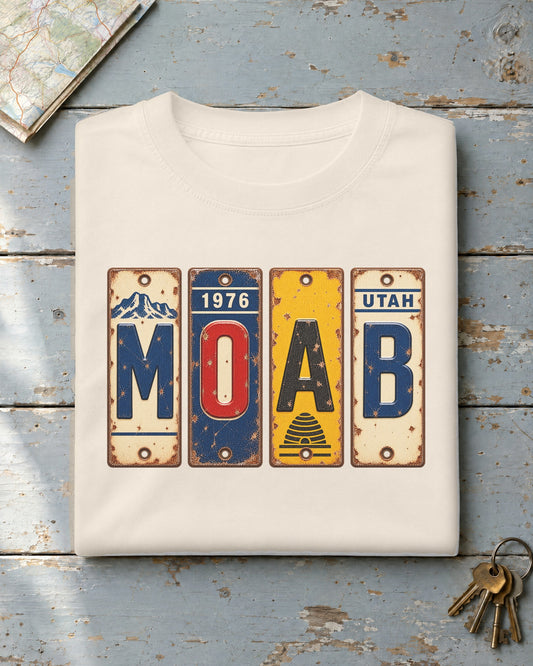 Moab, Utah vintage license plate t-shirt in Ivory