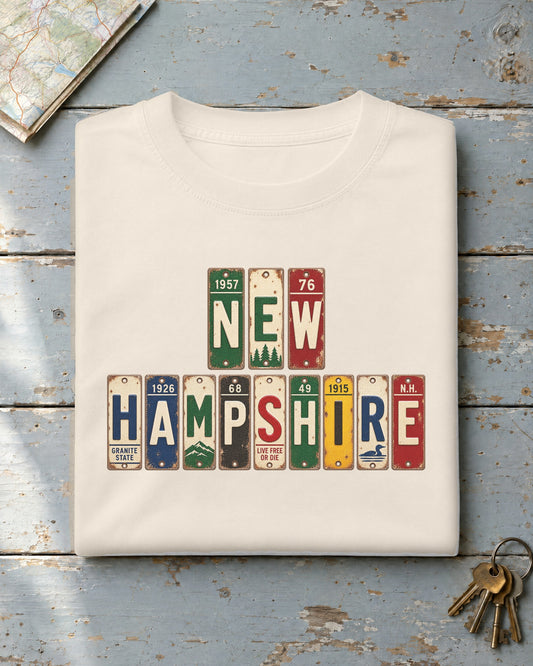 New Hampshire vintage license plate t-shirt in Ivory