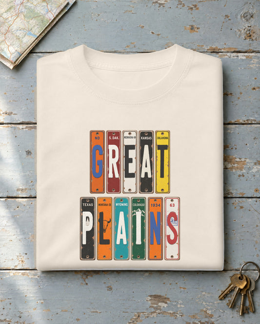 Great Plains vintage license plate t-shirt in Ivory