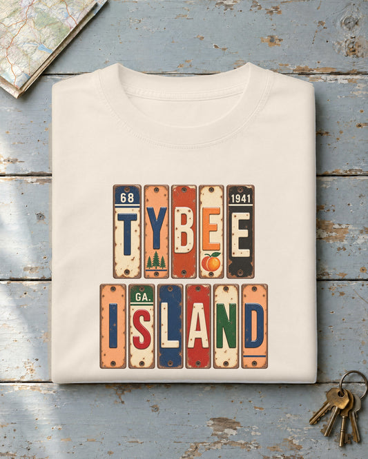 Tybee Island, Georgia vintage license plate t-shirt in Ivory