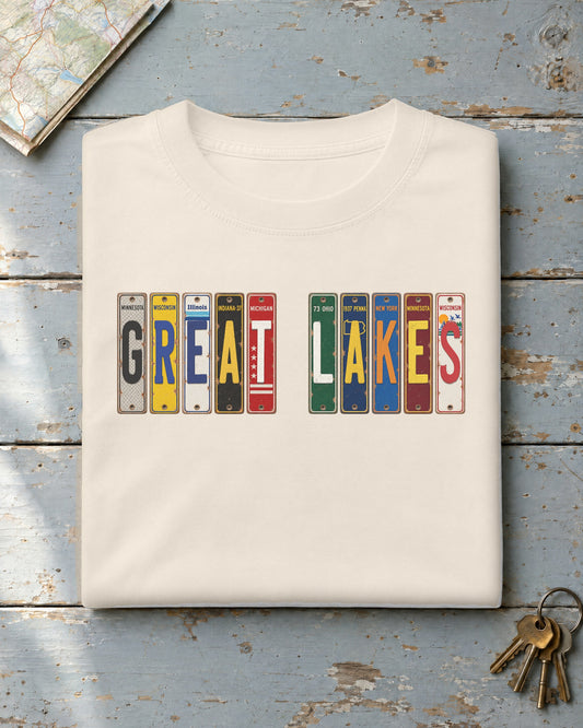 Great Lakes vintage license plate t-shirt in Ivory