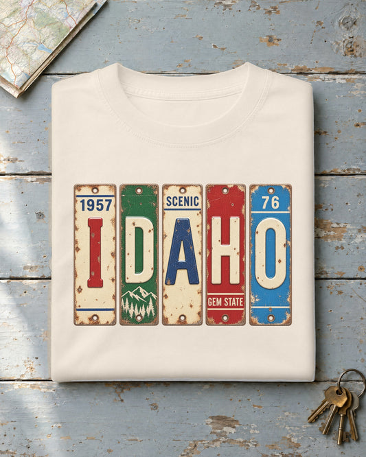 Idaho vintage license plate t-shirt in Ivory