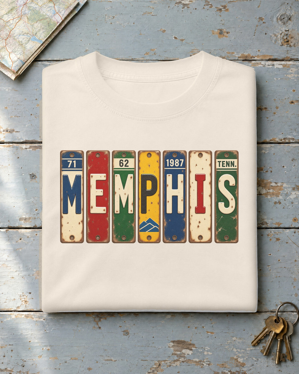 Memphis, Tennessee vintage license plate t-shirt in Ivory