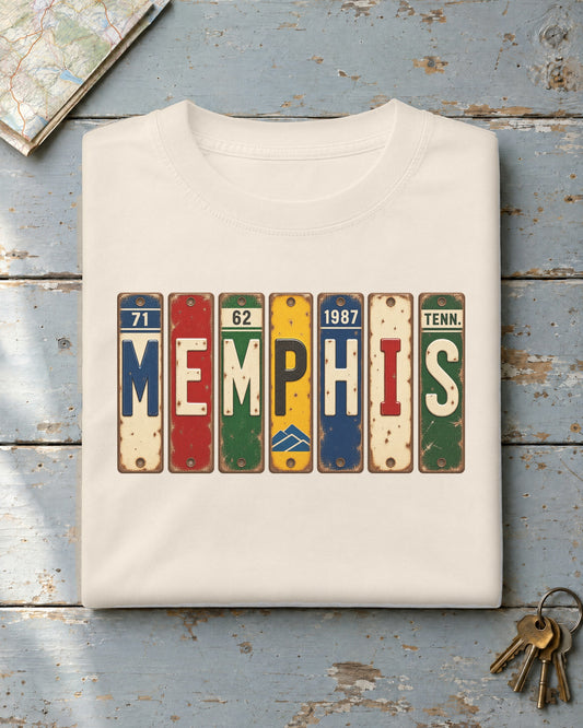 Memphis, Tennessee vintage license plate t-shirt in Ivory