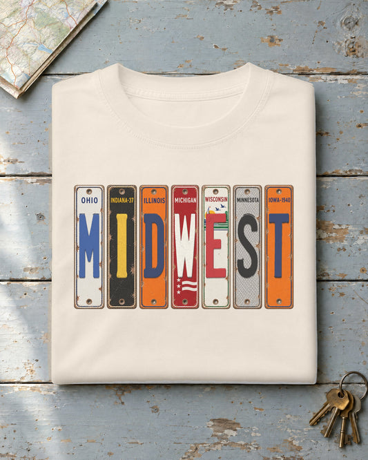 Midwest vintage license plate t-shirt in Ivory